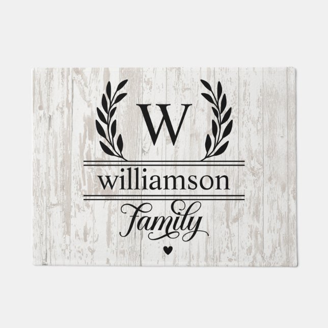 Farmhouse Rustic Style Monogramed Familienaam Deurmat (Voorkant)
