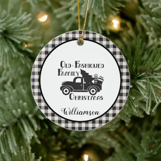 Farmhouse Rustic  Truck met boomnaam Keramisch Ornament (Boom)