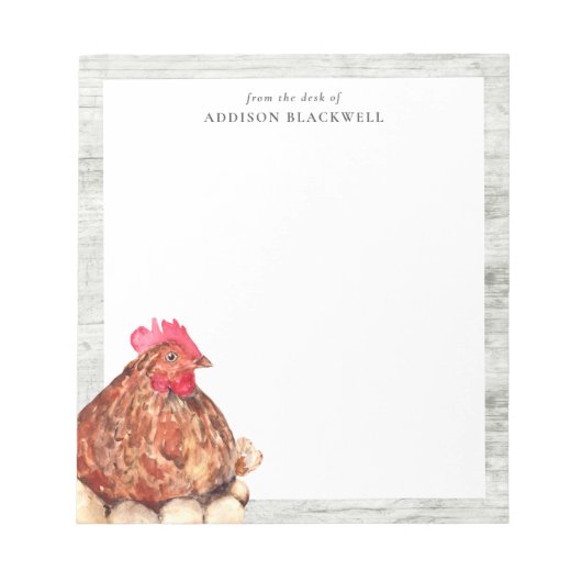 Farmhouse Rustic Waterverf Chicken Personalized Notitieblok (Voorkant)