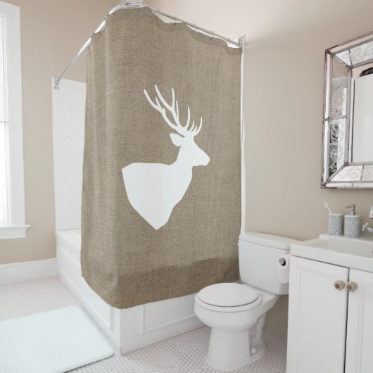 Farmhouse Rustic White Deer & Faux Burlap Douchegordijn (In situ)