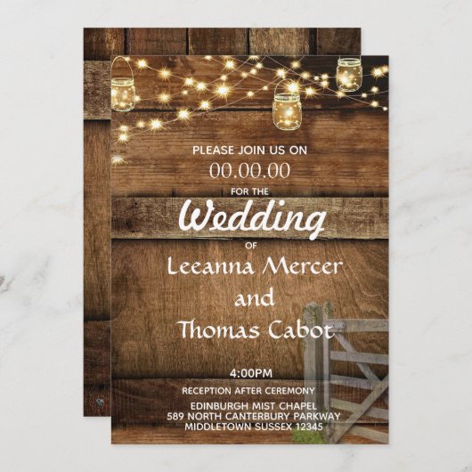 Farmhouse Rustic Wood Gate Weddenschap Kaart (Voorkant / Achterkant)