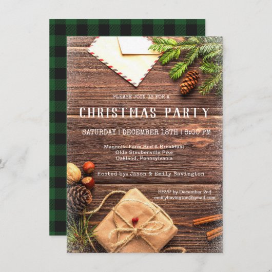 Farmhouse rustique Bois Noël Invitation (Devant / Derrière)