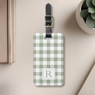 Farmhouse Sage Green Buffalo Check Monogram Bagagelabel