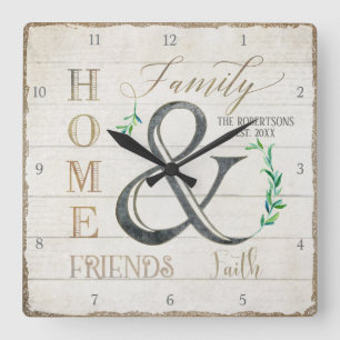 Farmhouse Shiplap Wood Home Friends Family Name Vierkante Klok