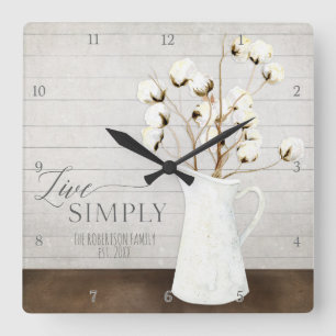Farmhouse Shiplap Wood Live Simply Pitcher Cotton Vierkante Klok