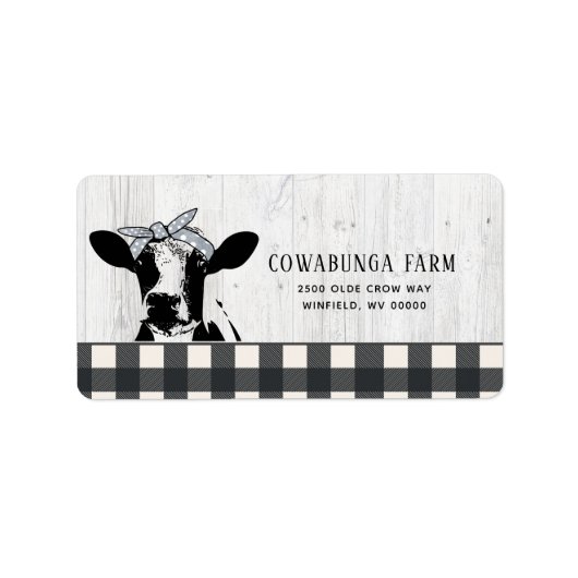 Farmhouse Style Black White Pset Koe Wood Label (Voorkant)