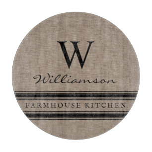 Farmhouse Style Burlap Monogramed Familienaam Snijplank
