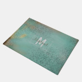 Farmhouse Style Rustic Blauwgroen Monogramed Deurmat (Schuin)