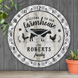 Farmhouse Style Rustic Pset Barn Wood Koe Aangepas Ronde Klok