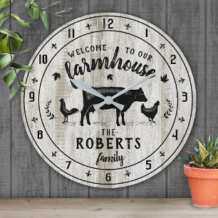 Farmhouse Style Rustin Barn Wood Cow - Aangepaste  Ronde Klok