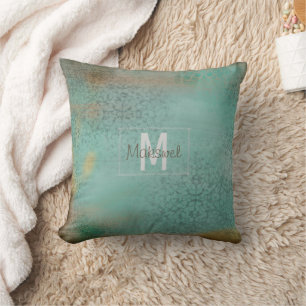 Farmhouse Style Rustisch Blauwgroen monogram Kussen