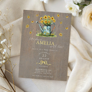 Farmhouse Sunflowers Watering Can Baby Shower Kaart