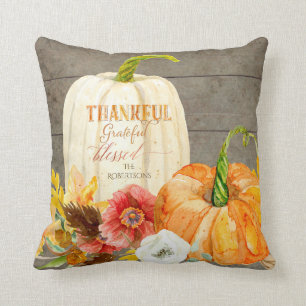 Farmhouse Typografie Pumpkin Red Poppy Herfst Wood Kussen