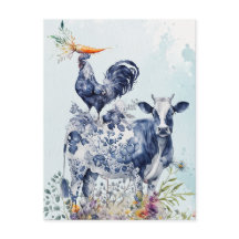 Farmhouse Whimsical Rustic Animaux Carte postale