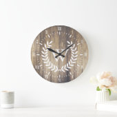Farmhouse White Numals Monogram Laurels Wood Grote Klok (Huis)