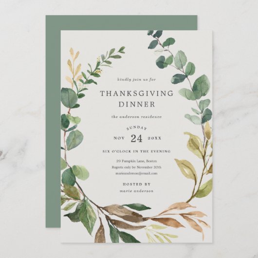 Farmhouse Wreath Thanksgiving Dîner Invitation (Devant / Derrière)