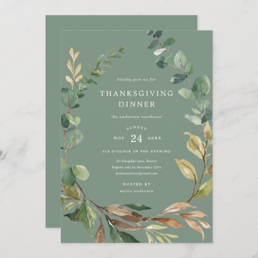 Farmhouse Wreath Thanksgiving Dinner Invitation Kaart (Voorkant / Achterkant)
