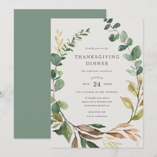Farmhouse Wreath Thanksgiving Dinner Invitation Kaart (Voorkant / Achterkant)