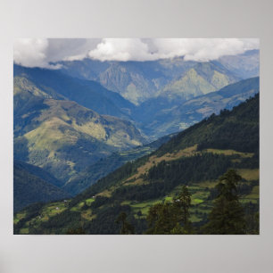 Farmlands en dorp in de Himalaya Poster