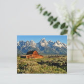 Farms | Barn Shadowed by Snow Capped Mountains Briefkaart (Staand voorkant)