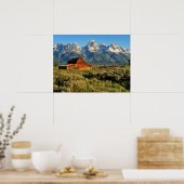 Farms Barn Shadowed by Snow Capped Mountains Poster (Keuken)