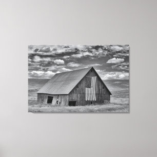 Farms BW American Flag Barn Scene Canvas Afdruk