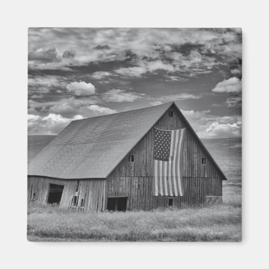 Farms | BW American Flag Barn Scene Magneet (Voorkant)