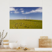 Farms | Cows Near Windmill Farm Poster (Keuken)