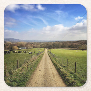 Farms English Countryside Dirt Road Vierkante Kartonnen Onderzetter