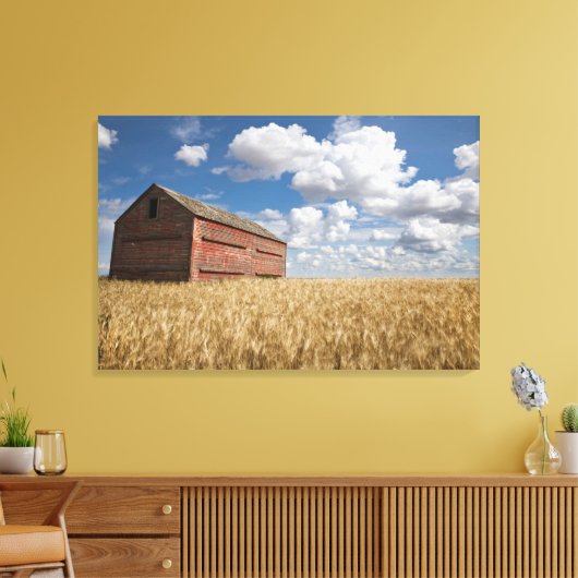 Farms | Old Red Barn in Wheat Field Canvas Afdruk (Insitu (Woonkamer))
