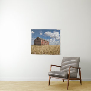 Farms Old Red Barn in Wheat Field Wandkleed