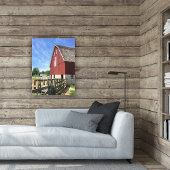 Farms Red Barn With American Flag Canvas Afdruk