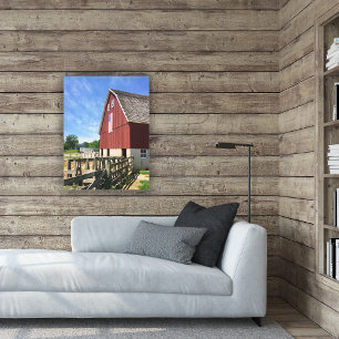 Farms Red Barn With American Flag Canvas Afdruk