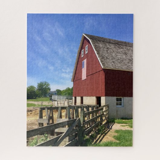 Farms Red Barn With American Flag Legpuzzel (Verticaal)