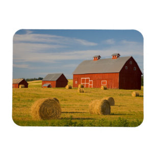 Farms Red Barns Near Hay Bales Magneet