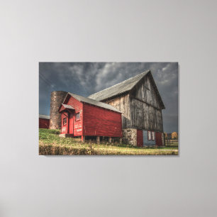 Farms Red Wooden Barn in Michigan Canvas Afdruk