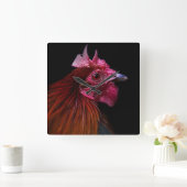 Farms | Rooster Head Shot Vierkante Klok (Huis)