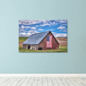 Farms Rustic Red Barn With American Flag Canvas Afdruk (Insitu (Houten vloer))