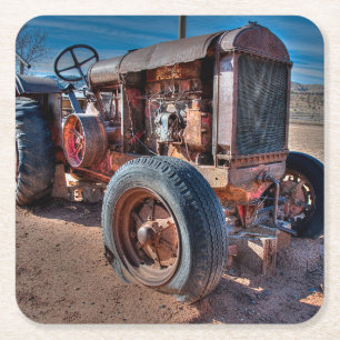 Farms Rusty Antique Tractor Vierkante Kartonnen Onderzetter