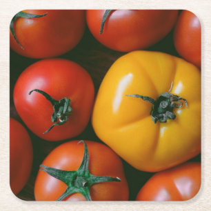 Farms Shiny Red & Yellow Tomatoes Vierkante Kartonnen Onderzetter