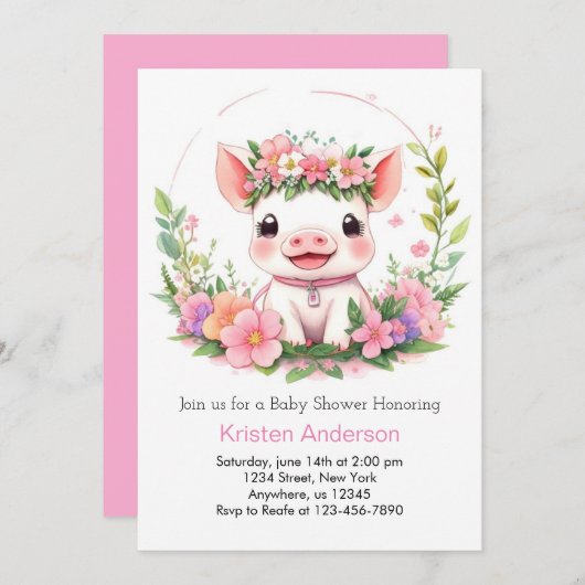 Farmyard Adventure Roze Piggy Meisje Baby shower Kaart (Voorkant / Achterkant)