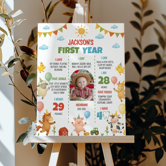 Farmyard Animal First Year Photo Milestone Poster