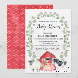 Farmyard Animals Wreator Baby shower Invitation Kaart