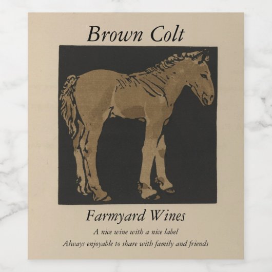 Farmyard Brown Colt Sjabloon - Young Horse Wijn Etiket (Enkel label)