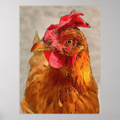 Farmyard Chicken Portrait Black Outline Art Poster (Voorkant)