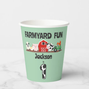 Farmyard Fun 1e Verjaardag Boerderij Dierlijke Kin Papieren Bekers