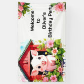 Farmyard Fun Joli Cochon Rose Bannière Anniversair (Vertical)