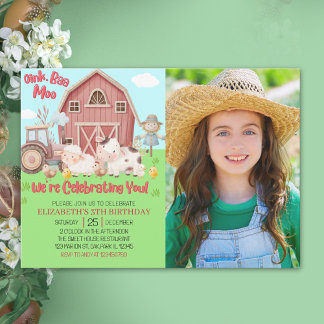 Farmyard Girl Birthday Photo – Cute Barn Animals Kaart