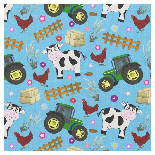 Farmyard Koe Pattern Stof (Close Up)
