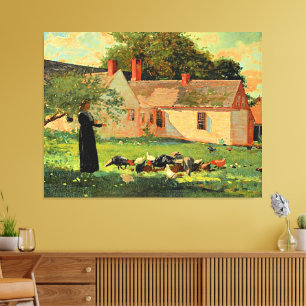 Farmyard Scene, beroemd kunstwerk van Winslow Home Canvas Afdruk